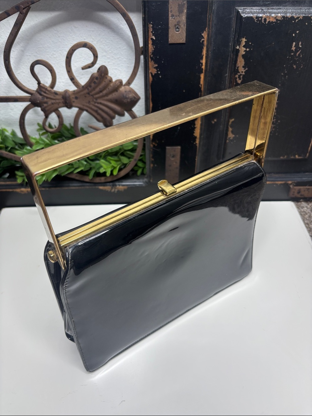 Rare Nicholas Reich Patent Black purse foldable metal handle MCM